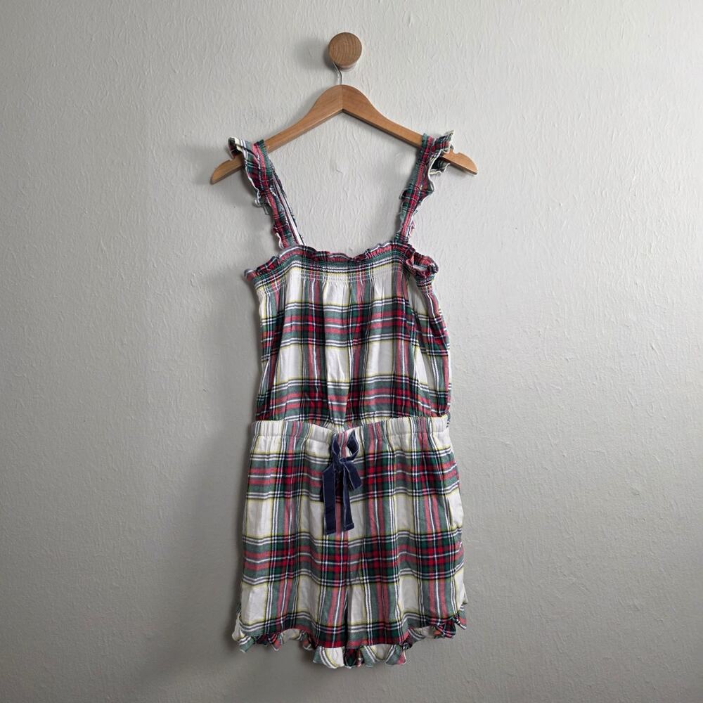 Aerie Plaid Flannel One Piece Romper Pajamas Sleepwear Velvet Tie NWT Medium - Picture 2 of 8
